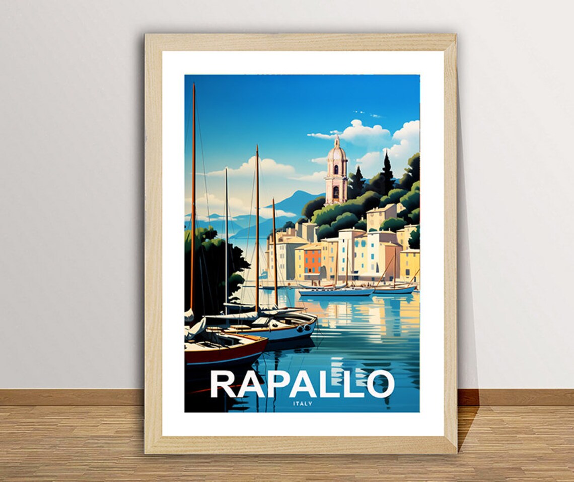 Rapallo Italy Vintage Old Town Harbor Sailboat Travel Poster - Image 3