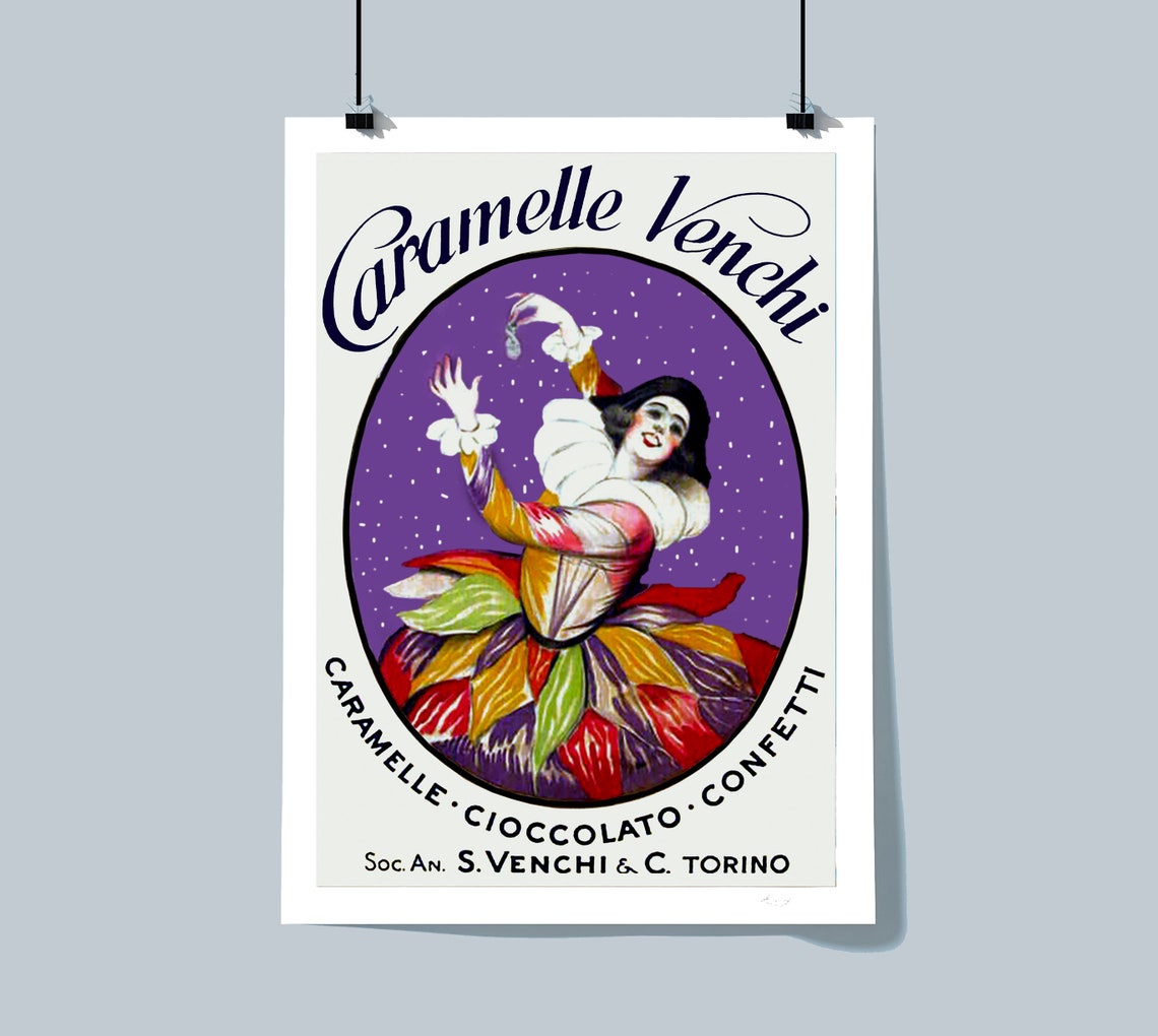 Caramelle Venchi Turin Chocolate Candy Clown Vintage Ad Poster - Image 2