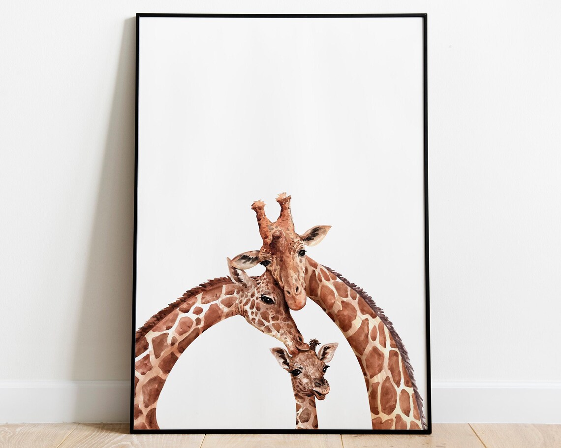 Giraffe Family Nursery Playroom Animal Art Print