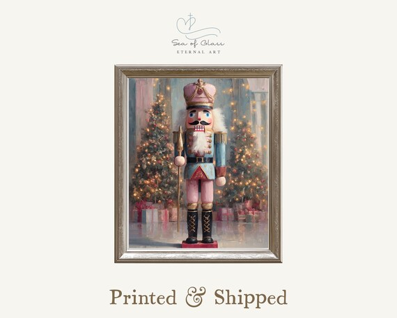 Pastel Nutcracker Soldier Pink Blue Vintage Christmas Ballet Art Print