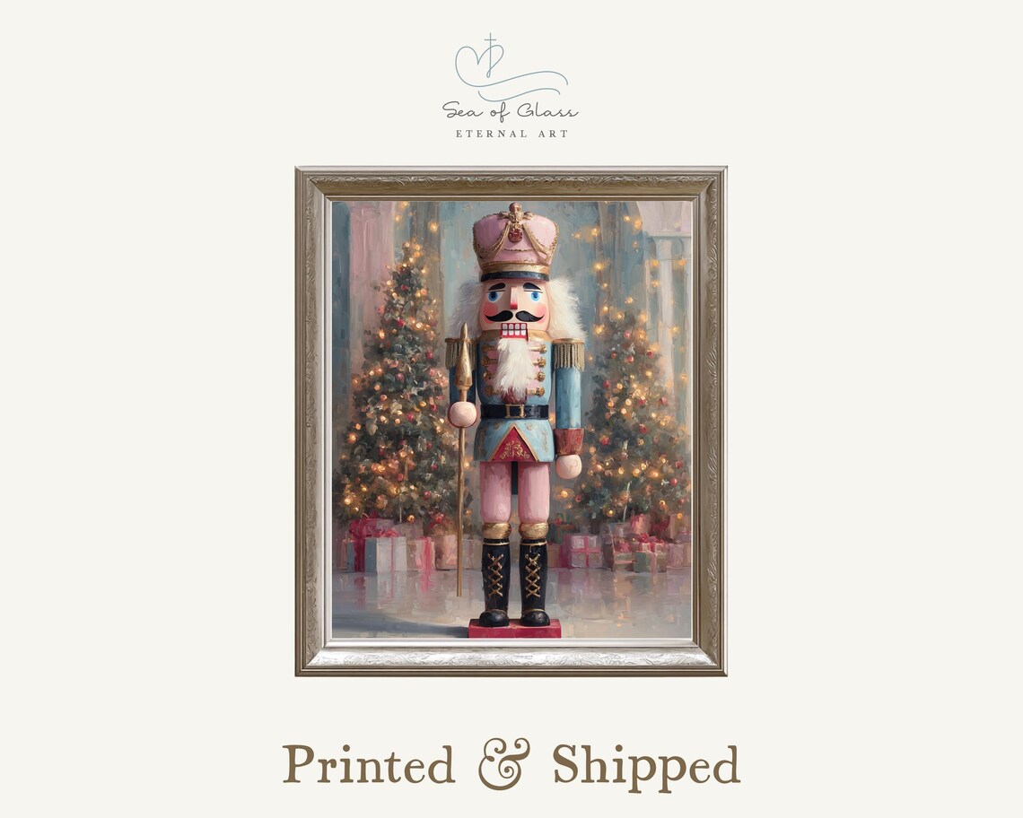 Pastel Nutcracker Soldier Pink Blue Vintage Christmas Ballet Art Print