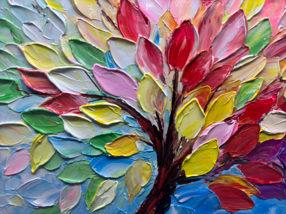 Multicolor Leafy Tree Branches Textured Oil Painting Nature Poster - Image 2
