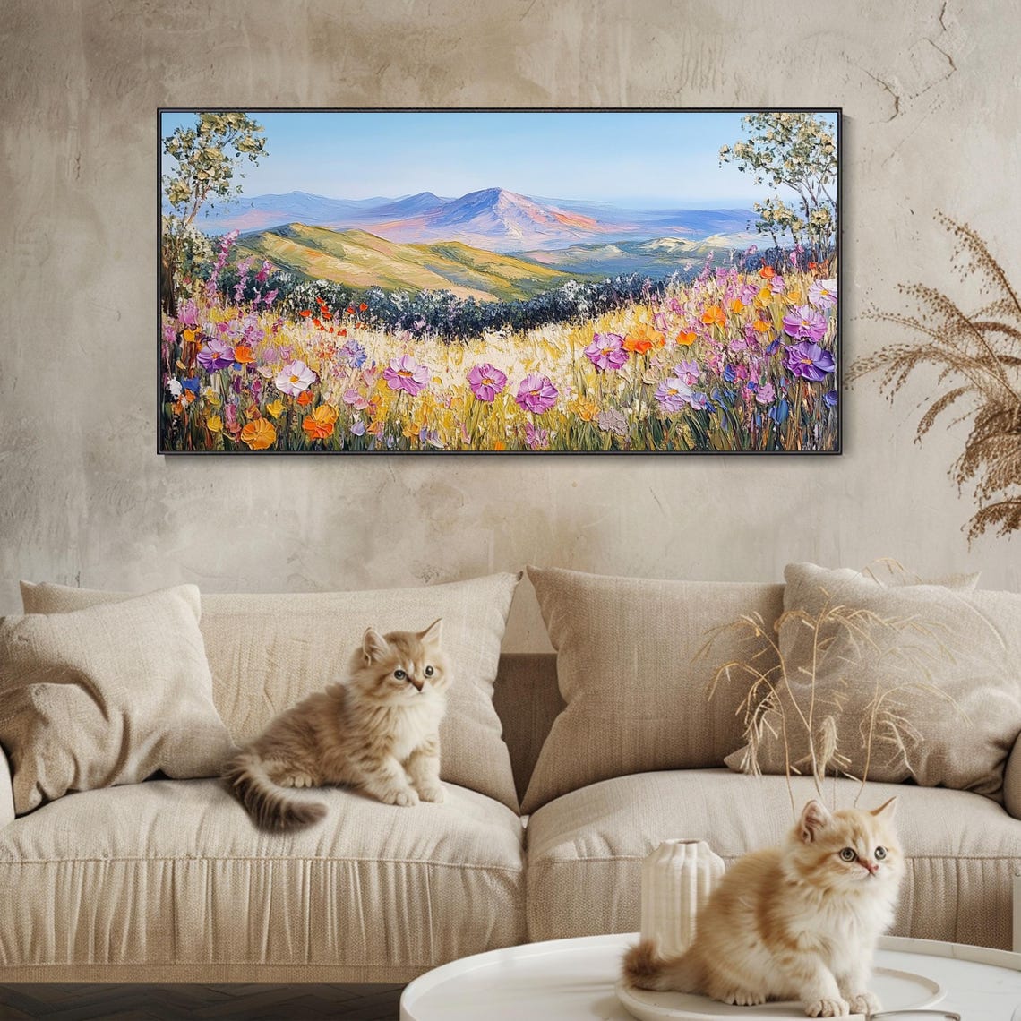 Mountain Wildflower Meadow Panoramic Bloom Landscape Impasto Poster - Image 3
