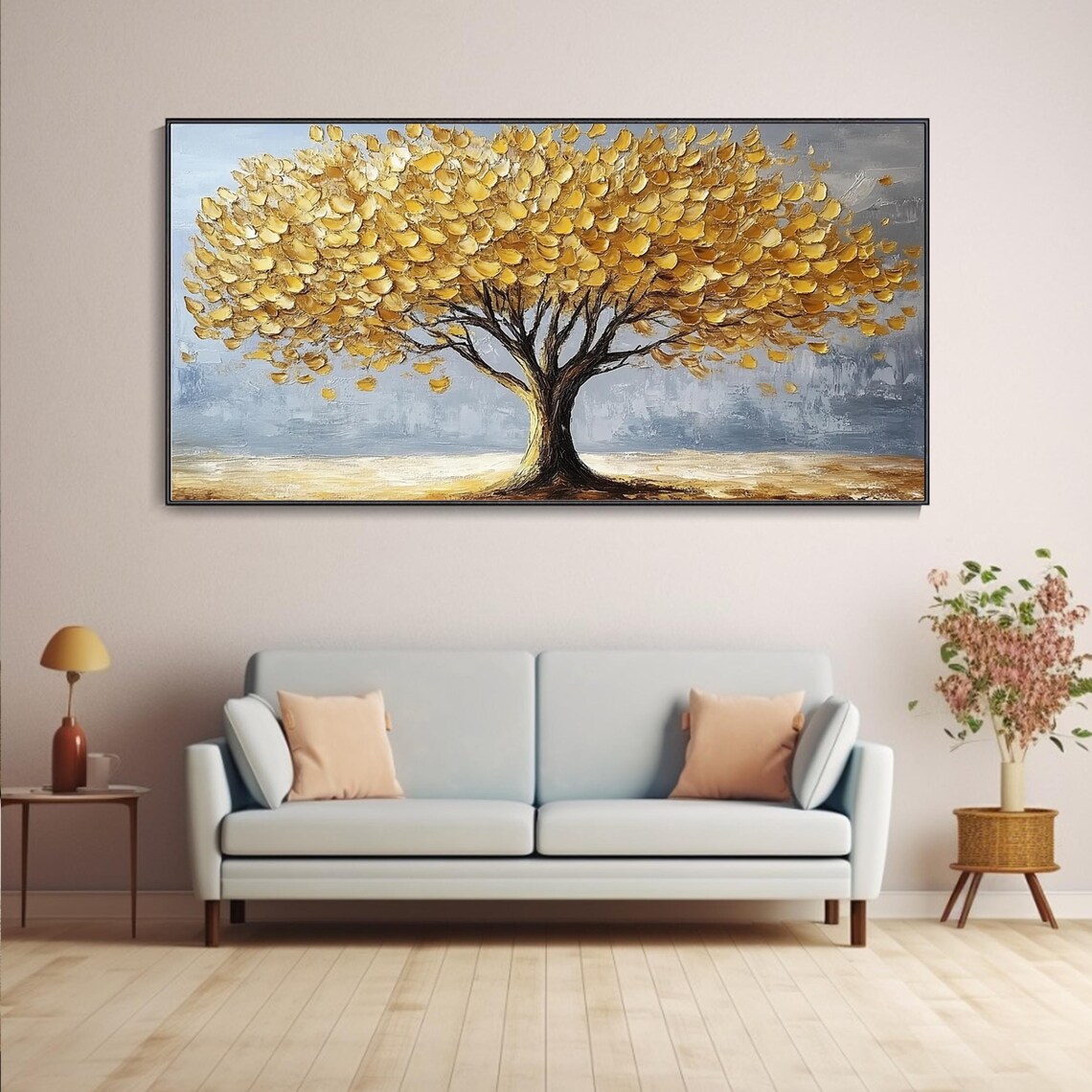 Golden Tree Of Life With Gold Leaves Gray Impasto Textured Poster - Image 4