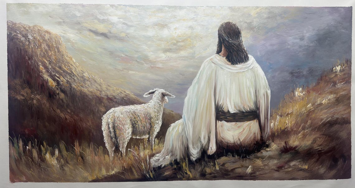 Jesus With Sheep On The Hillside Warm Pastel Religious Art Poster - Image 4