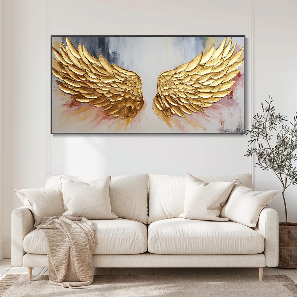 Golden Angel Wings Textured Abstract Painting Warm Neutral Wall Poster - Image 4