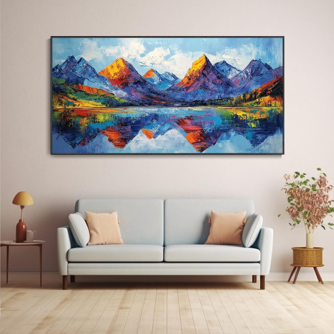 Colorful Mountain Peaks Mirror Lake Reflection Abstract Art Poster - Image 5