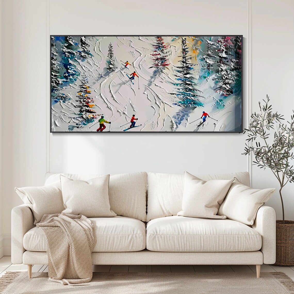 Skiers On Snowy Mountain Slope Winter Sports Painting Poster - Image 2