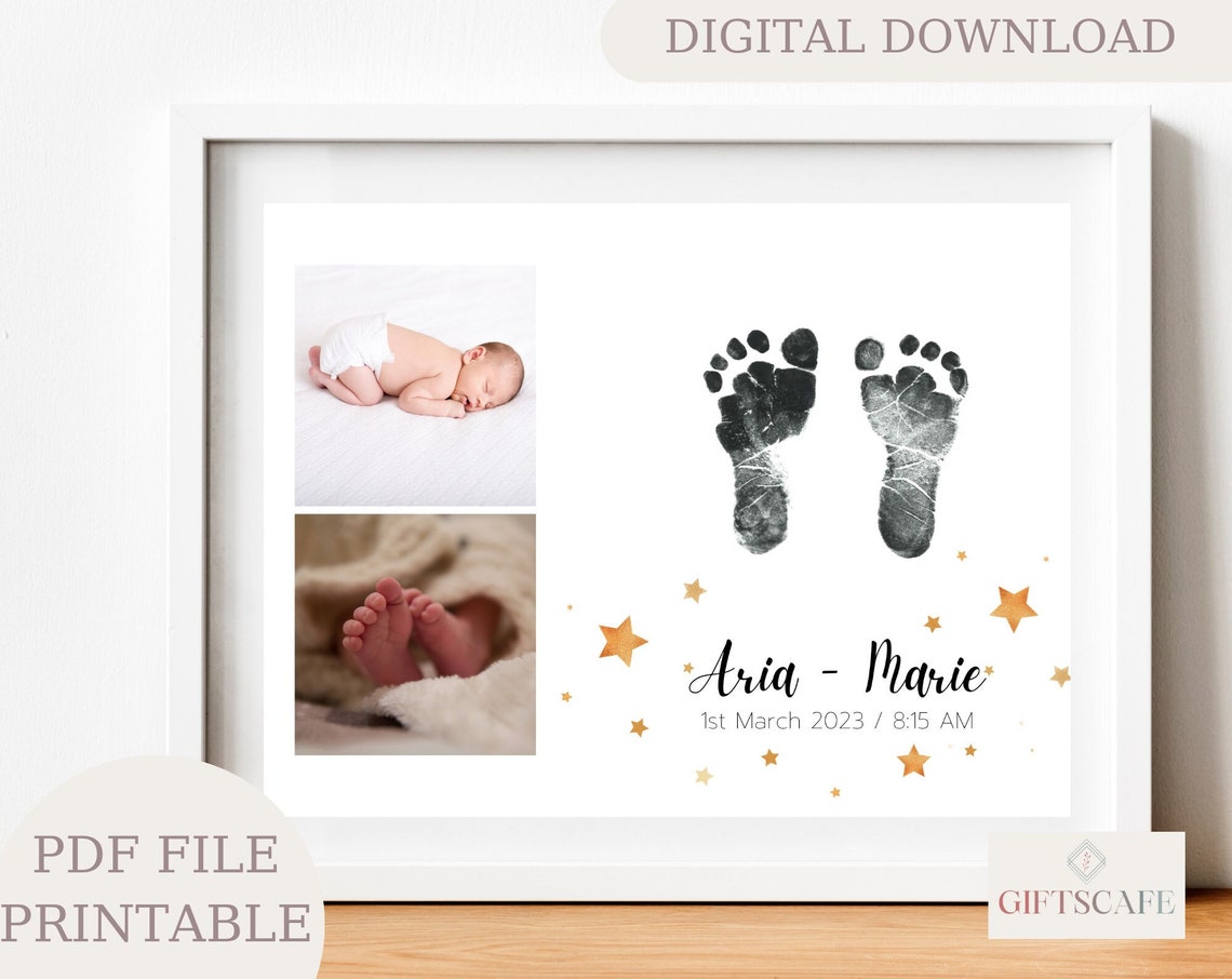 Newborn Baby Footprint Keepsake Photo Frame Gold Star Poster - Image 2