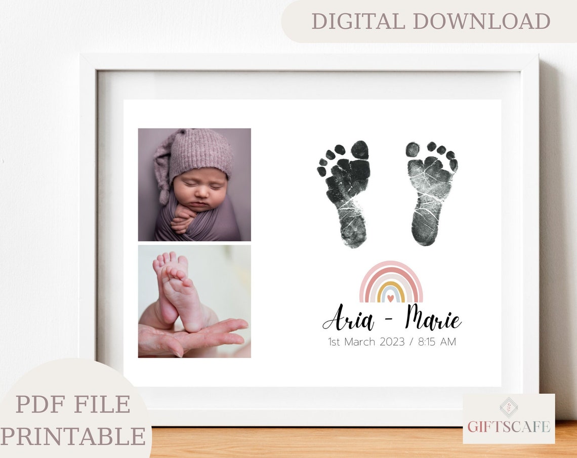 Newborn Baby Footprint Keepsake Photo Frame Rainbow Birth Poster - Image 2