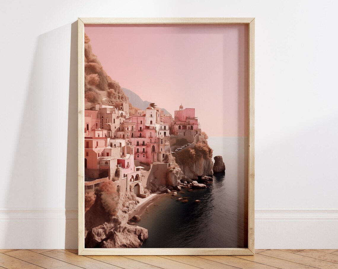 Amalfi Coast Italy Pastel Cliffside Village Travel Photo Poster