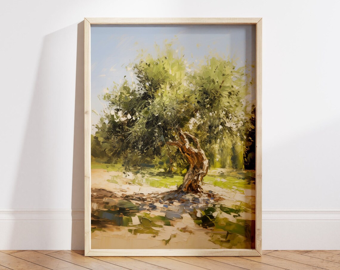 Olive Tree Sunlit Grove Impressionist Watercolor Painting Poster