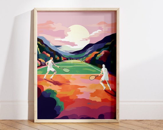 Tennis Court Print Tennis Club Wall Art Retro Sport Vintage Tennis Poster Modern Sports Wall Art Boys Bedroom Decor File