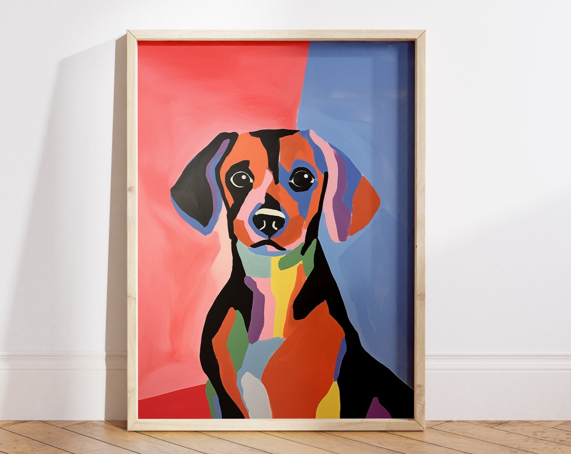 Minimalist Dog Art Henri Matisse Style Dog Portrait Painting Pet Wall Art Colorful Dog Wall Art Gifts For Dog Lovers File