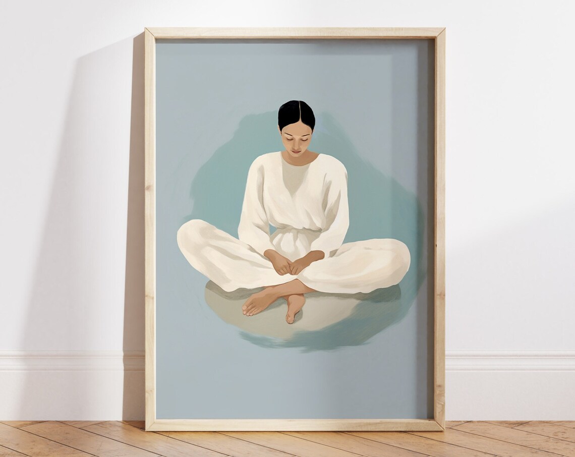 Woman in Lotus Pose Minimalist Yoga Meditation Illustration Poster