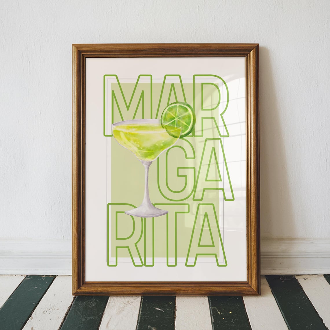Margarita Retro Typography Lime Glass Cocktail Bar Decor Poster