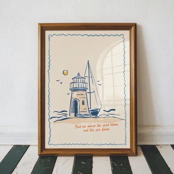 Beach Lover Print Lighthouse Coastal Decor Unframed Nautical Wall House Art