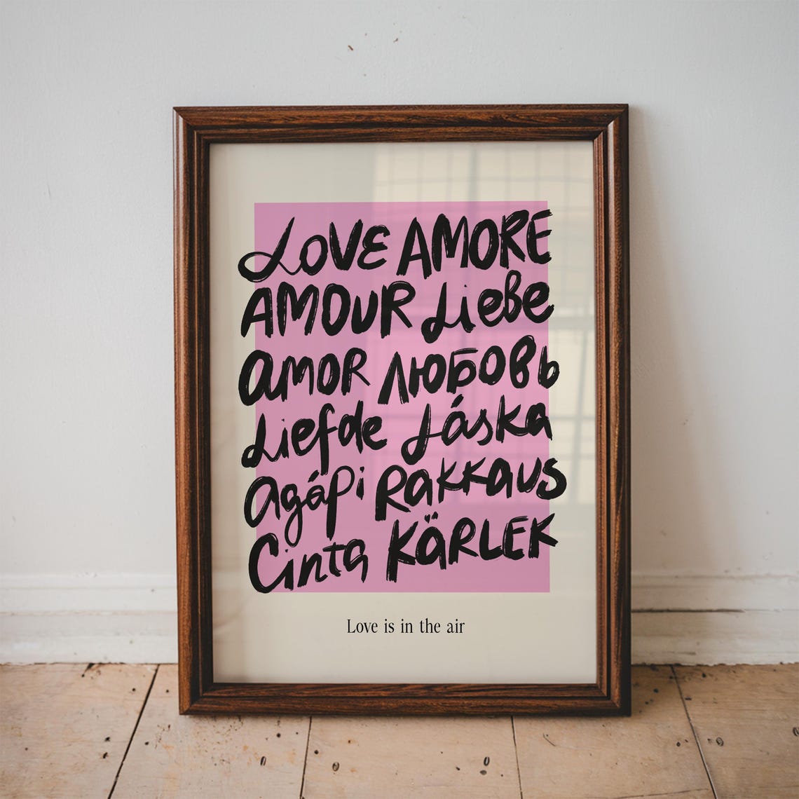 Love Is in the Air Pink Multilingual Love Typography Art Poster