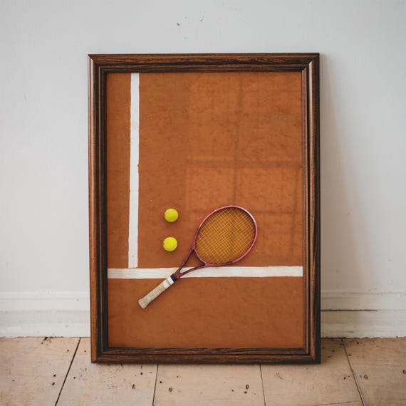 Tennis Wall Art Print Racket On Court Red Clay French Open Stylish Home Decor Sports Lover Gift Unframed