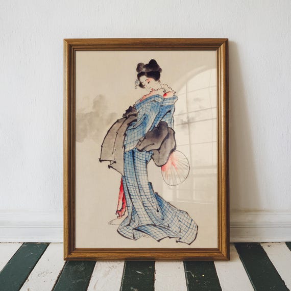 Woman Wearing Kimono By River Katsushika Hokusai Samurai Print Japanese Art Living Room Large Wall