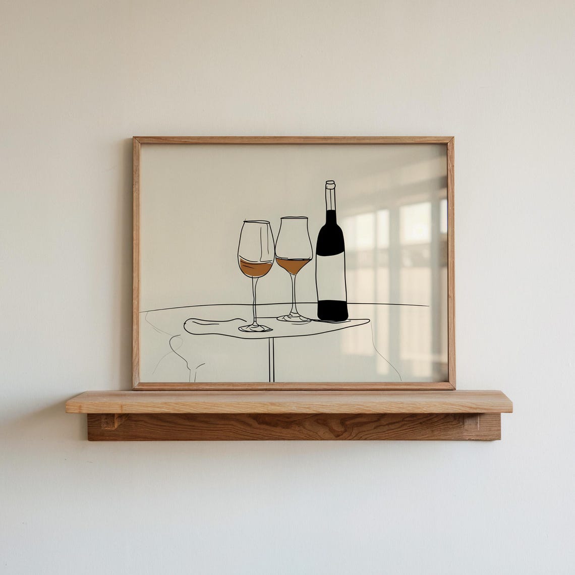 Minimalist Wine Bottle Glasses Line Art Kitchen Dining Poster
