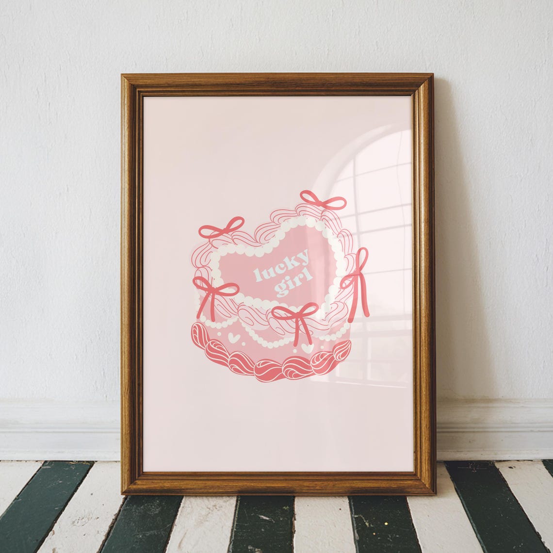 Lucky Girl Sweet Pink Heart Cake Coquette Cute Affirmation Poster