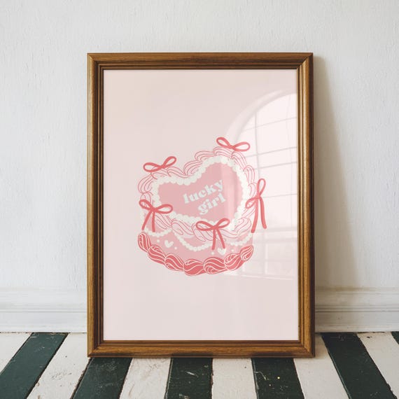 Lucky Girl Pink Cake Wall Art Vintage Trendy Home Decor Apartment Gift For Friend