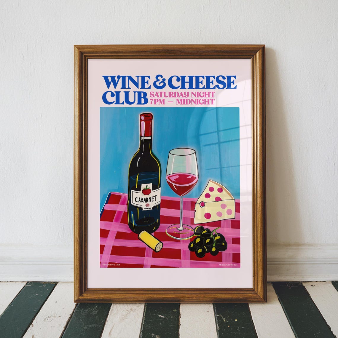 Wine and Cheese Club Saturday Night Fun Retro Cabernet Wall Poster