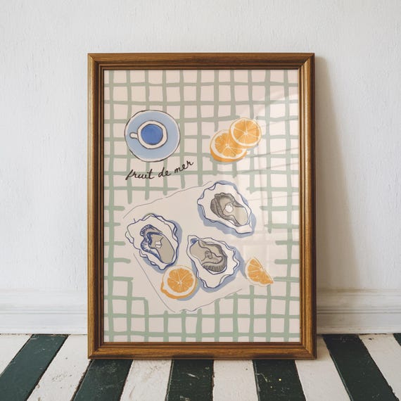 Oyster And Lemon Painting Fruit De Mer Italian Home Decor Mediterranean Print Kitchen Wall Foodie Art Unframed