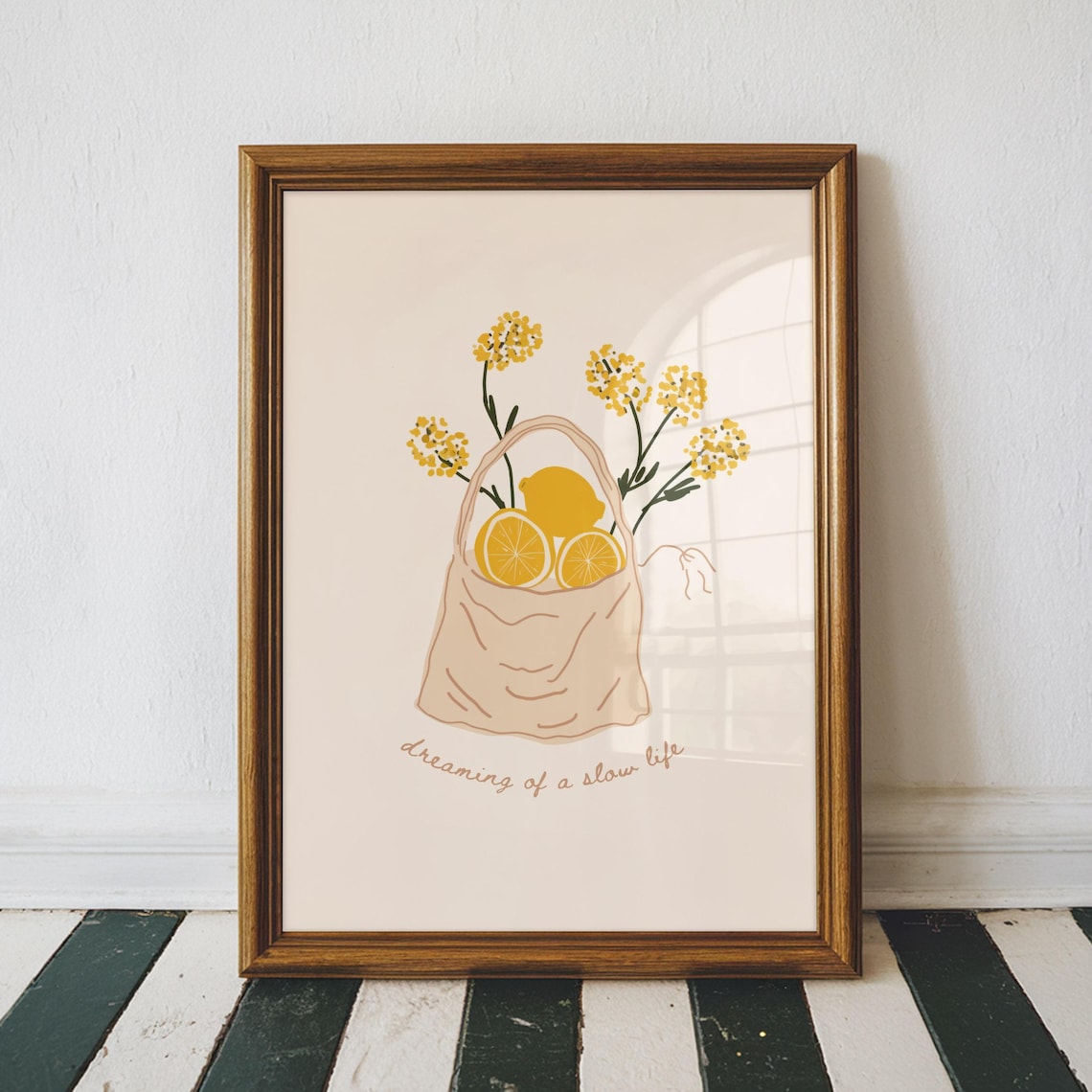 Dreaming of a Slow Life Lemon Tote Bag Yellow Floral Art Poster