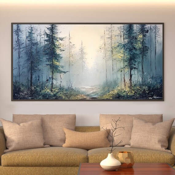 Original Forest Landscape Oil Painting On Hand Painted Textured Wall Art Custom Green Tree Wall Art Fashion Living Room Home Decor