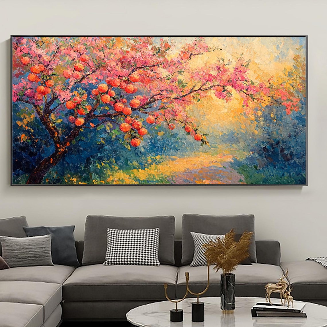 Blooming Fruit Tree With Orange Fruit And Pink Blossoms Poster - Image 5