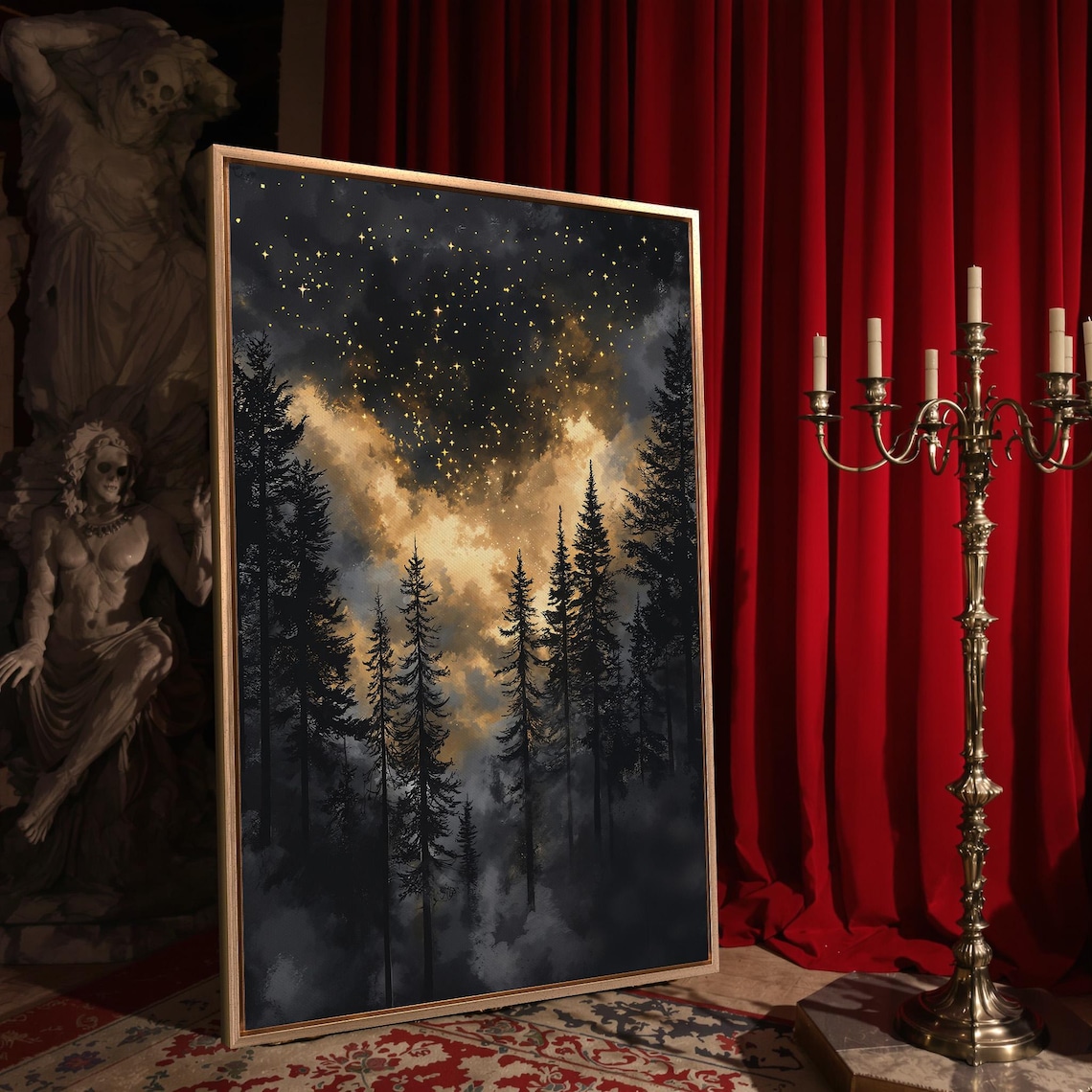 Enchanted Dark Forest Starry Night Gothic Poster - Image 4