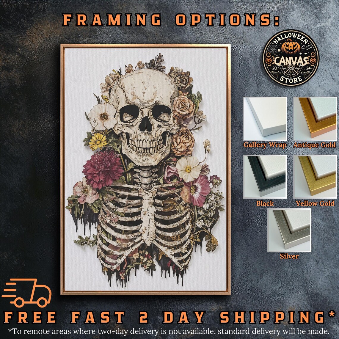 Floral Skeleton Ribcage Colorful Bloom Art On White Dark Botanical Poster - Image 5