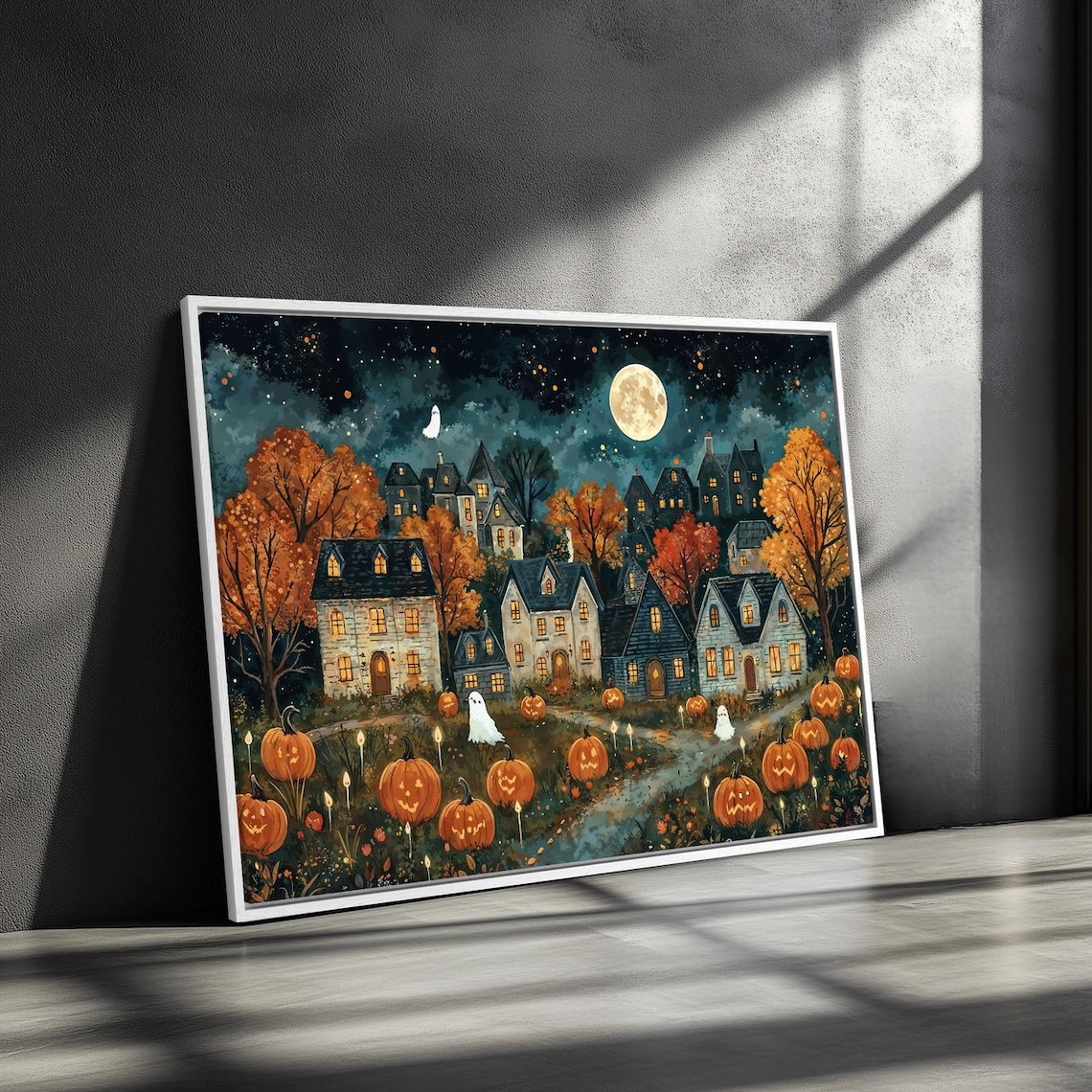 Halloween Village With Pumpkins, Spooky Autumn Poster - Image 3