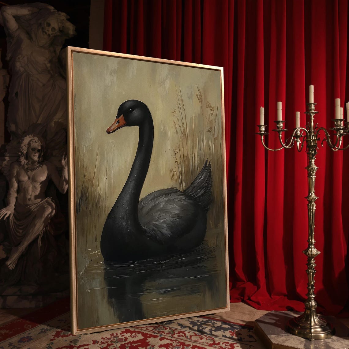 Black Swan Graceful Profile Golden Marsh Water Wildlife Art Poster - Image 4