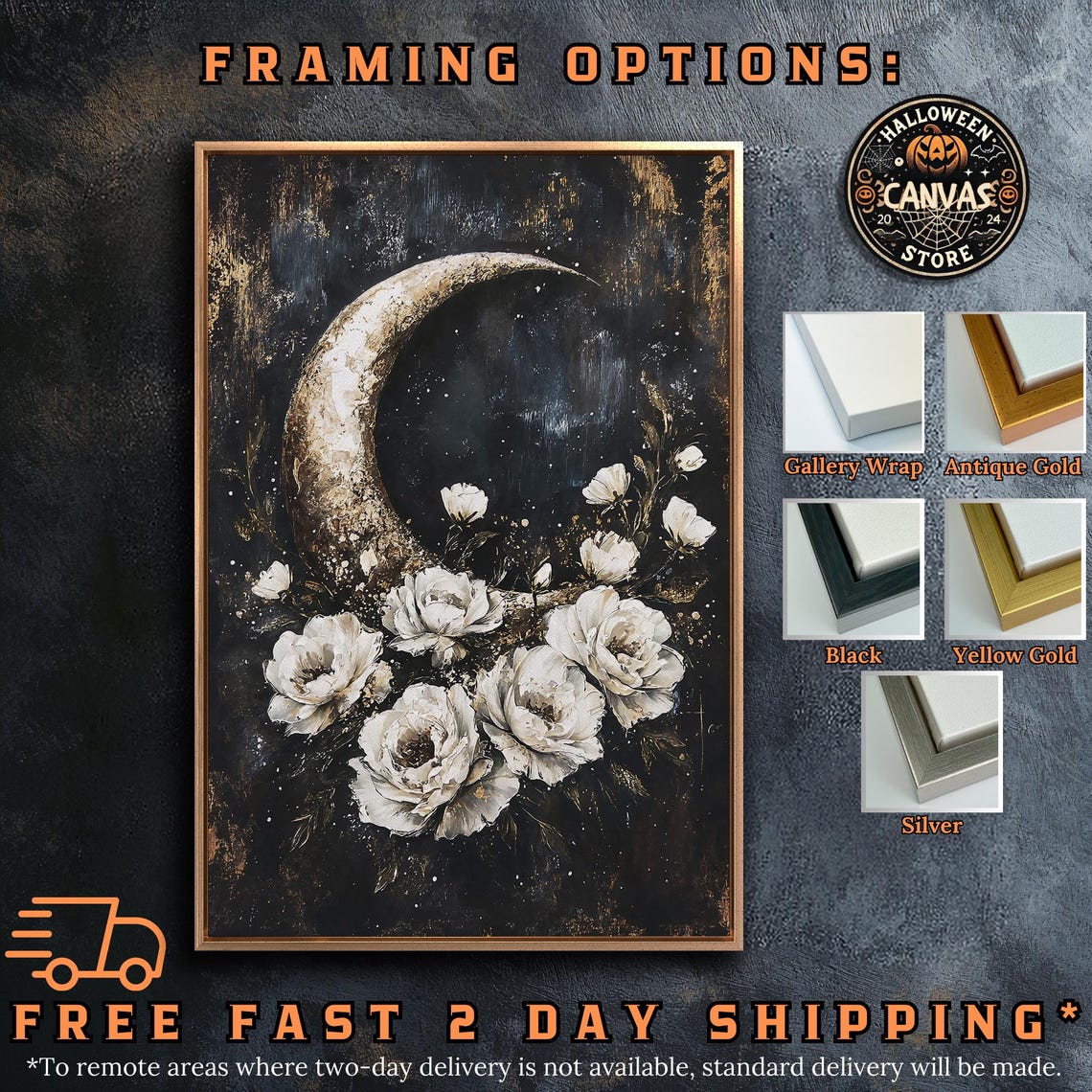 Crescent Moon White Roses Starry Night Celestial Gothic Art Poster - Image 5