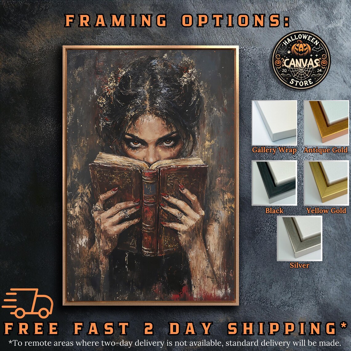 Intense Woman Eyes Over Open Leather Book Dark Gothic Reader Portrait Wall Art - Image 5