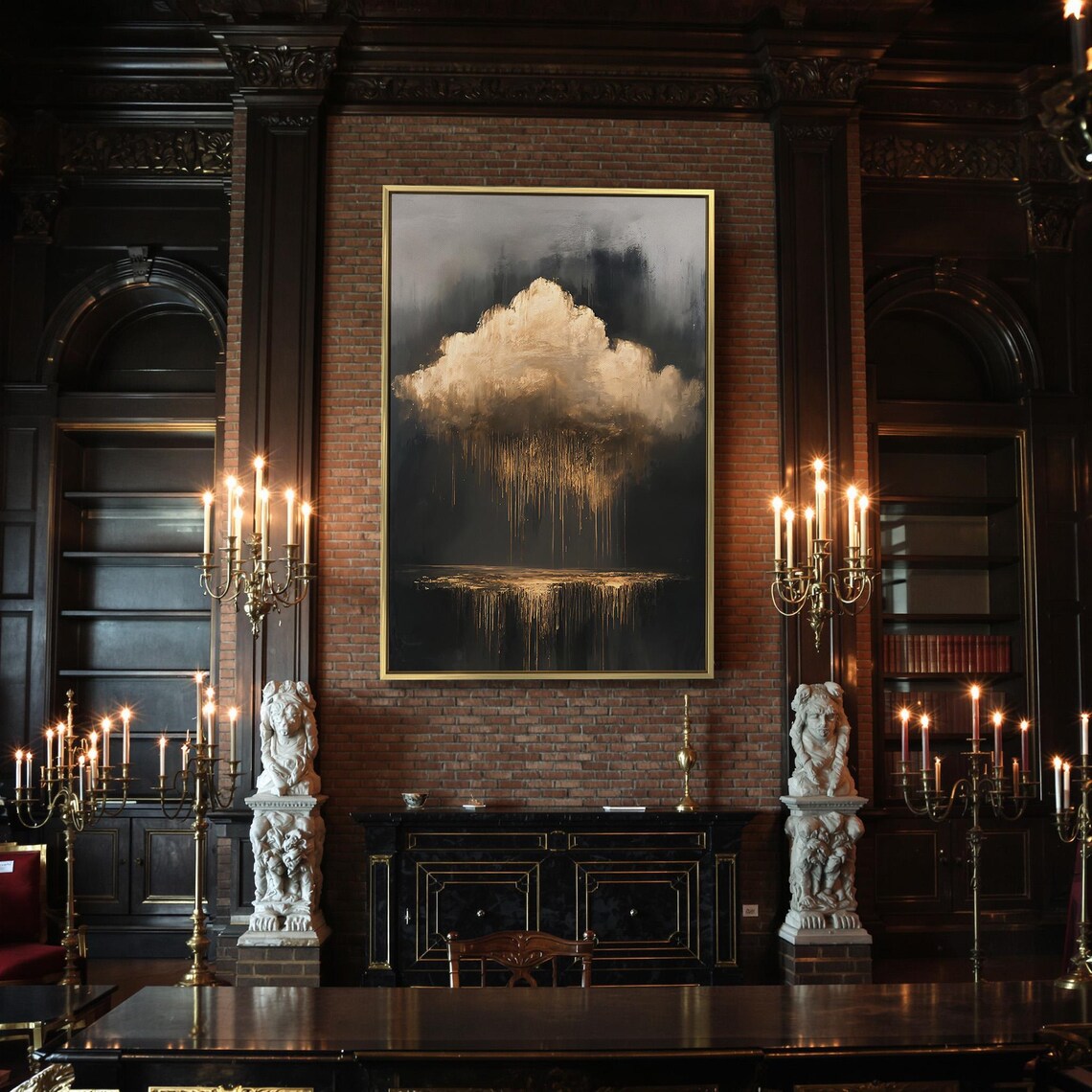 Golden Cloud Raining Gold Abstract Surreal Dark Mystical Ethereal Wall Poster - Image 2