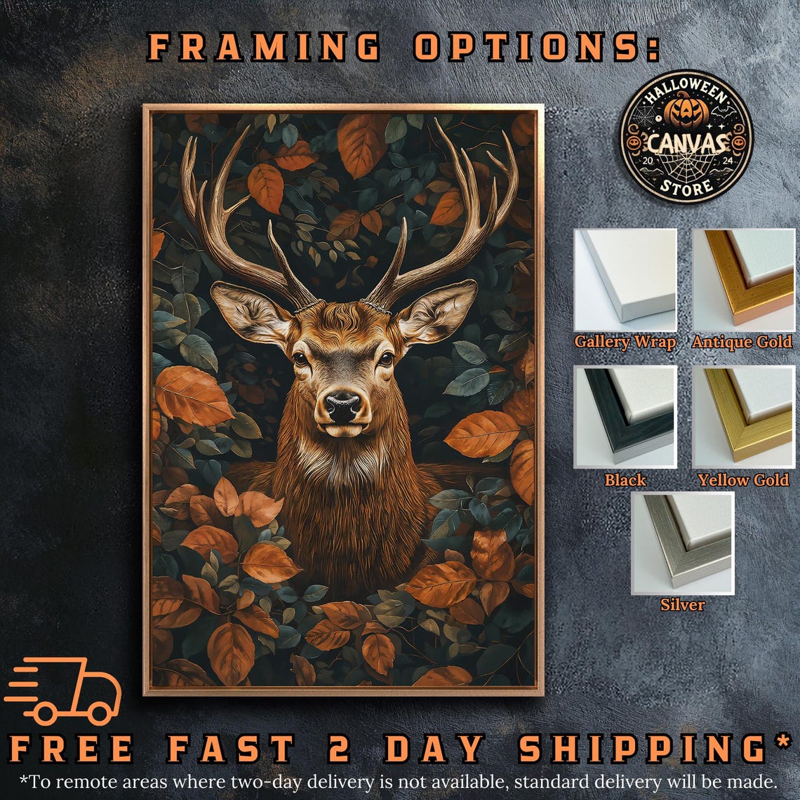 Majestic Stag Among Dense Teal And Orange Autumn Foliage Wall Poster - Image 4