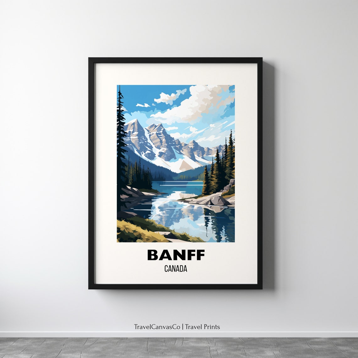 Banff Canada Moraine Lake Snowy Mountain Reflection Travel Poster