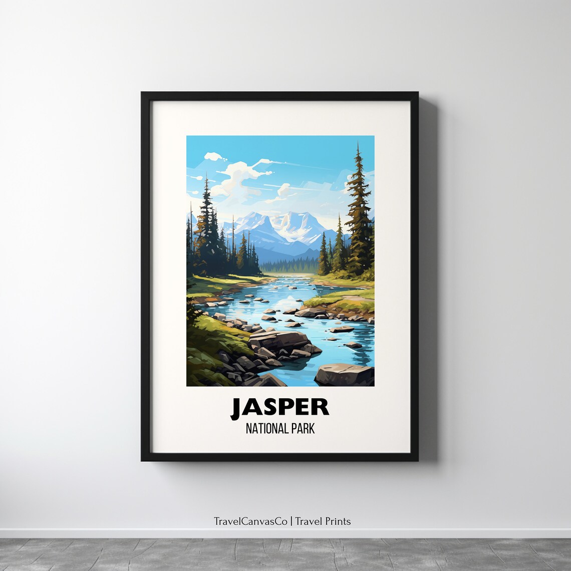 Jasper National Park Rocky Mountain River Valley Travel Poster