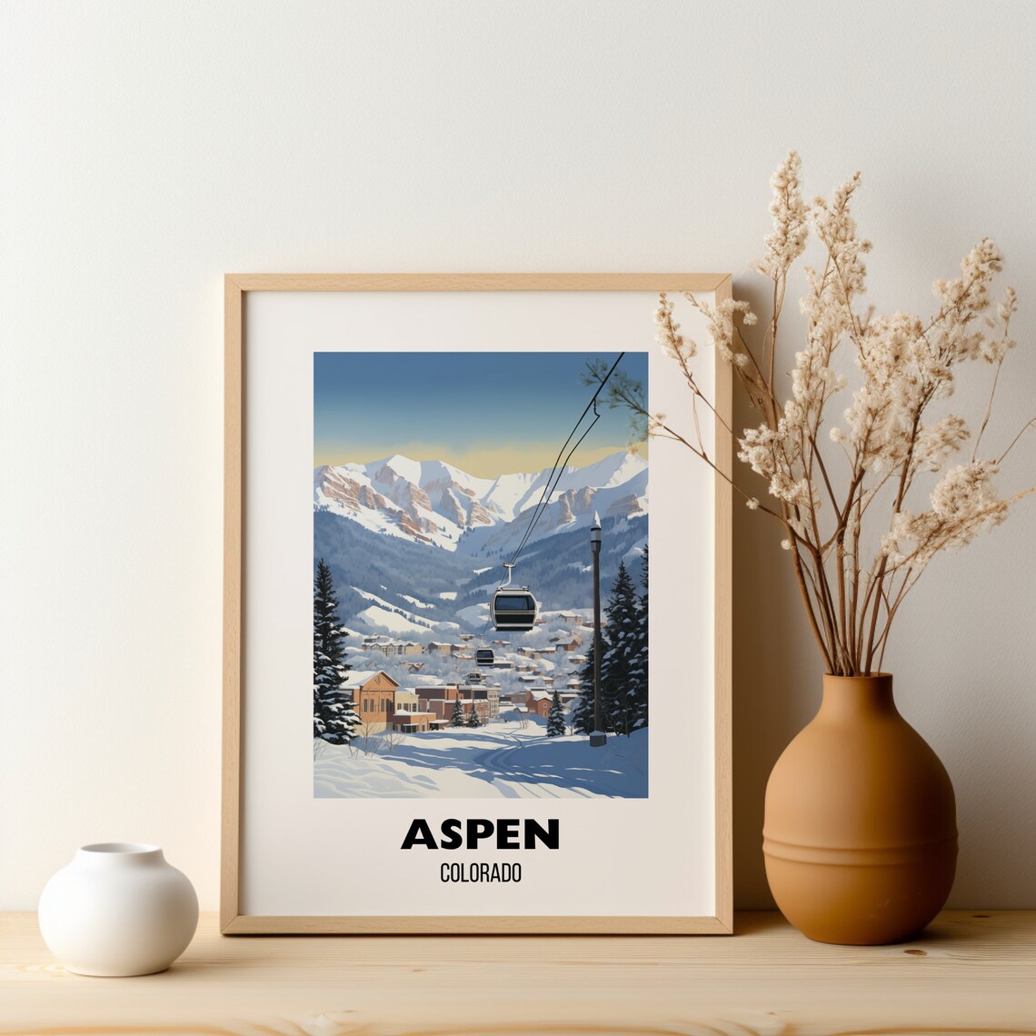 Aspen Colorado Gondola Over Snowy Village Winter Travel Poster - Image 2