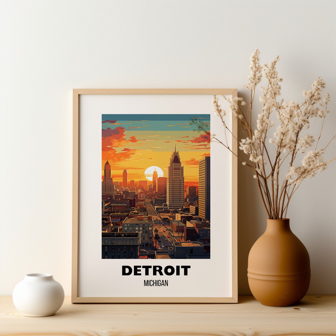 Detroit Michigan Sunset Skyline Poster With Glowing Downtown Towers - Image 2