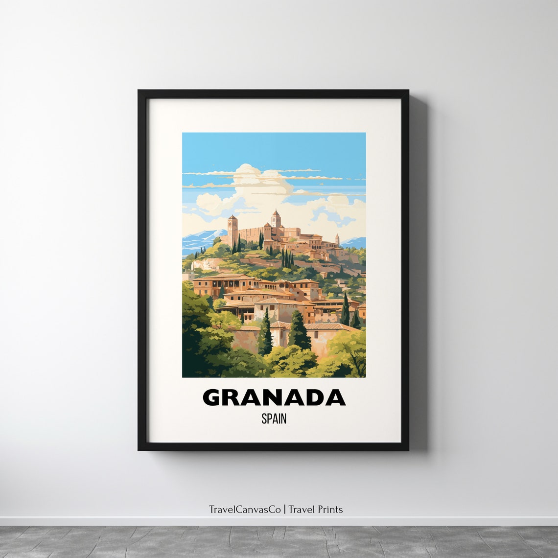 Granada Spain Alhambra Palace Hilltop Old Town View Travel Poster