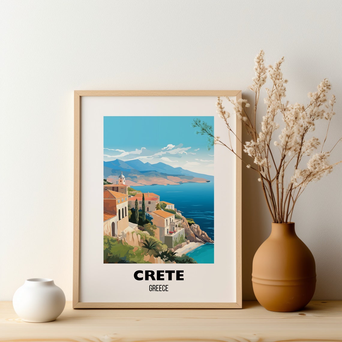 Crete Greece Cliffside Seaside Village Aegean Coast Travel Poster - Image 2