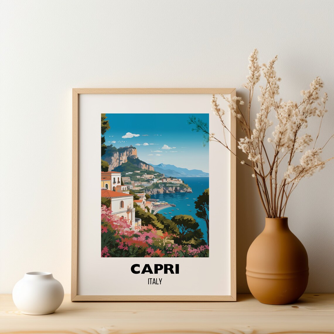 Capri Italy Coastal Cliffs Bougainvillea Island Travel Poster - Image 2