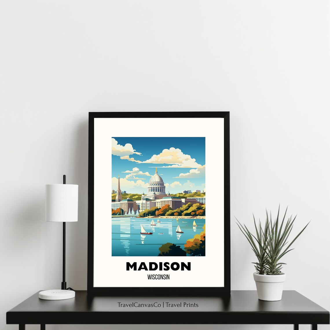 Madison Wisconsin Capitol Dome Lake Sailboat Vintage Travel Poster - Image 3