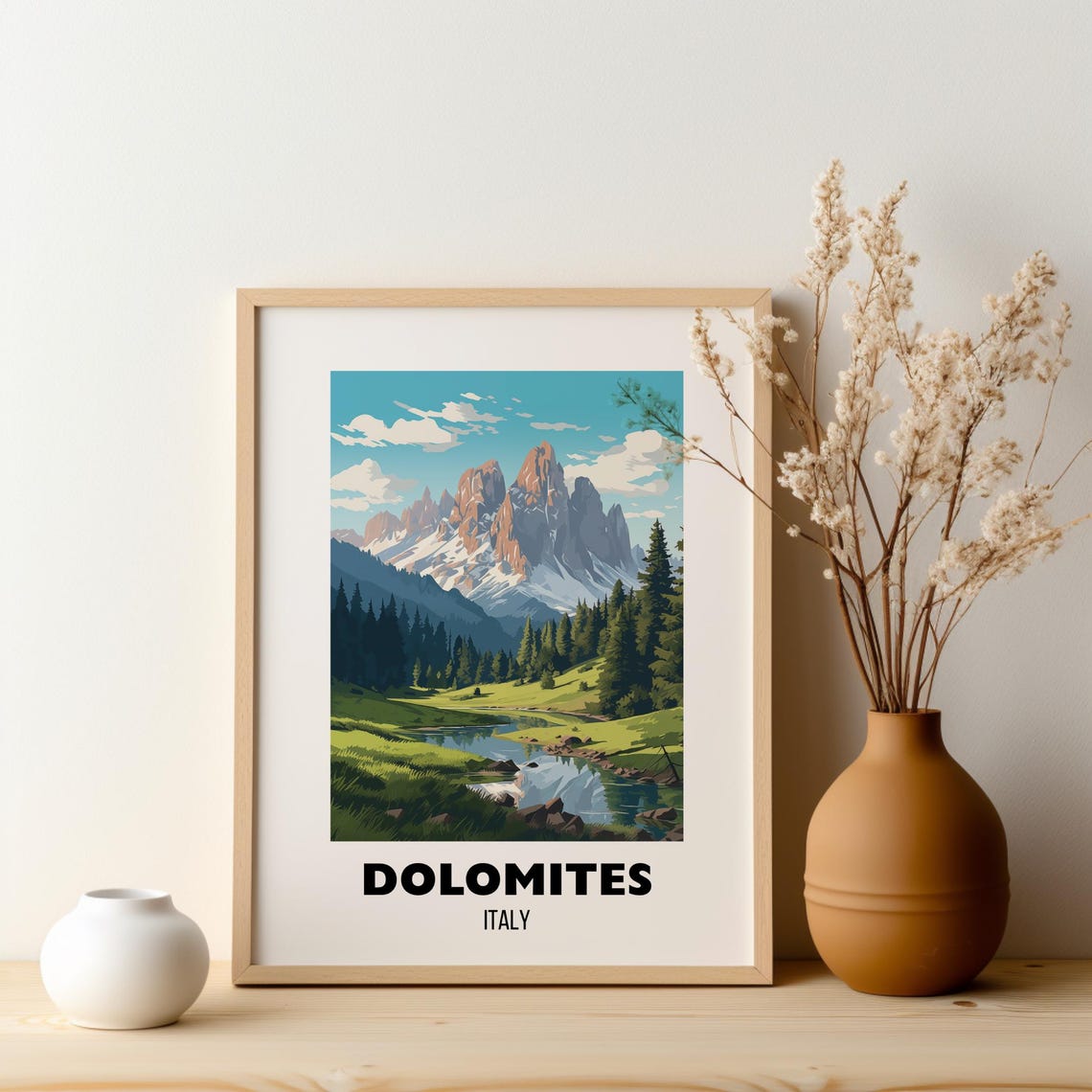 Dolomites Italy Jagged Alpine Peaks Lake Vintage Travel Poster - Image 2