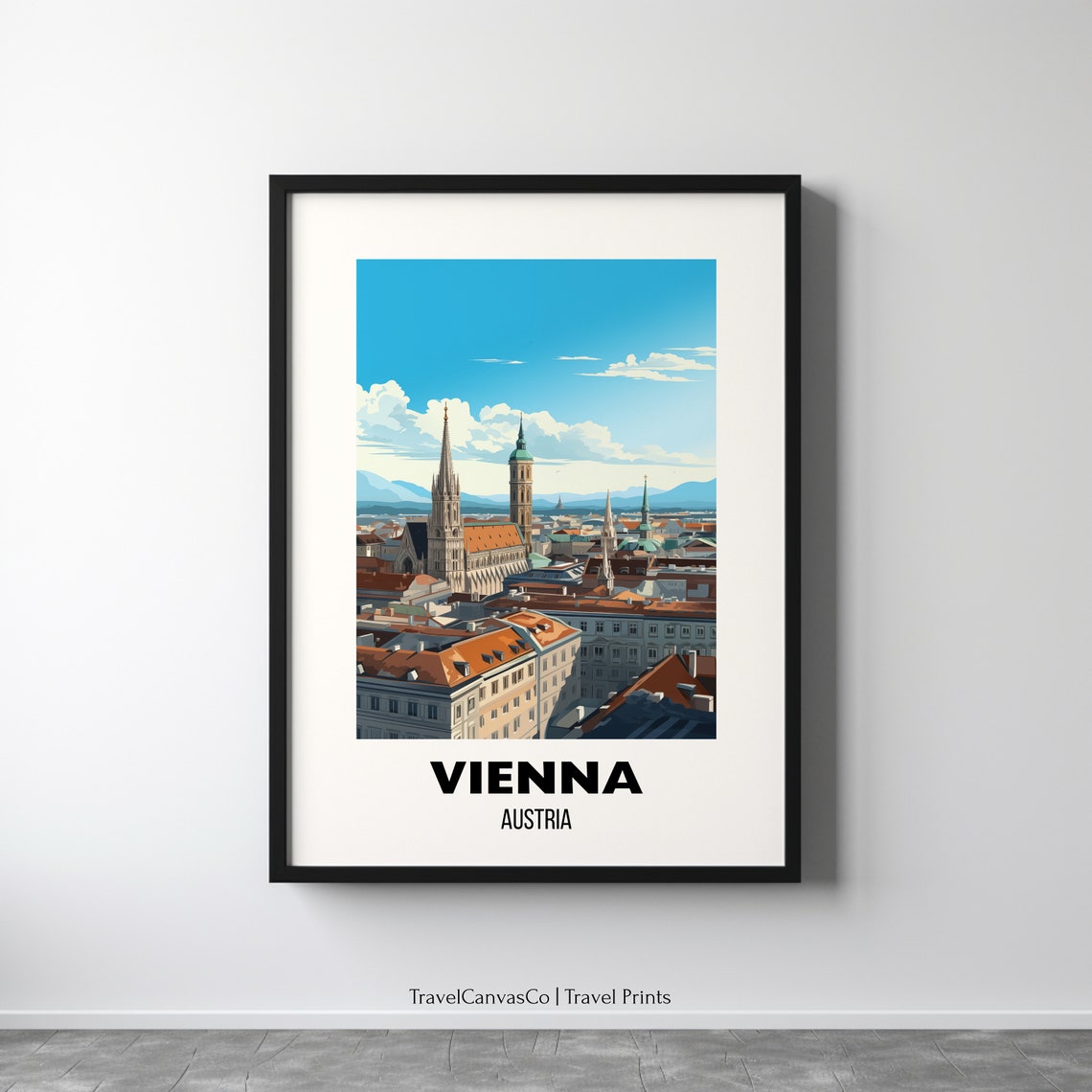 Vienna Austria Skyline With St Stephens Cathedral Spire Travel Poster